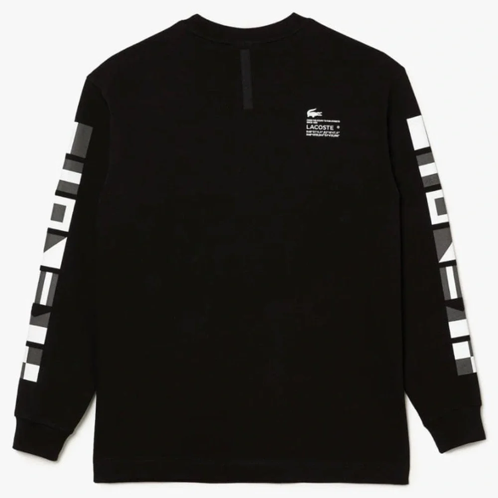 LACOSTE LOOSE FIT TWO-PLY PIQUE SWEATSHIRT (BLACK) Small